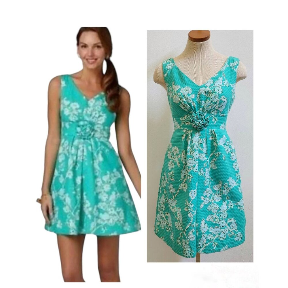 Lilly Pulitzer Parker Dress Birds & Bees Lagoon Green Rossette Mini Size…